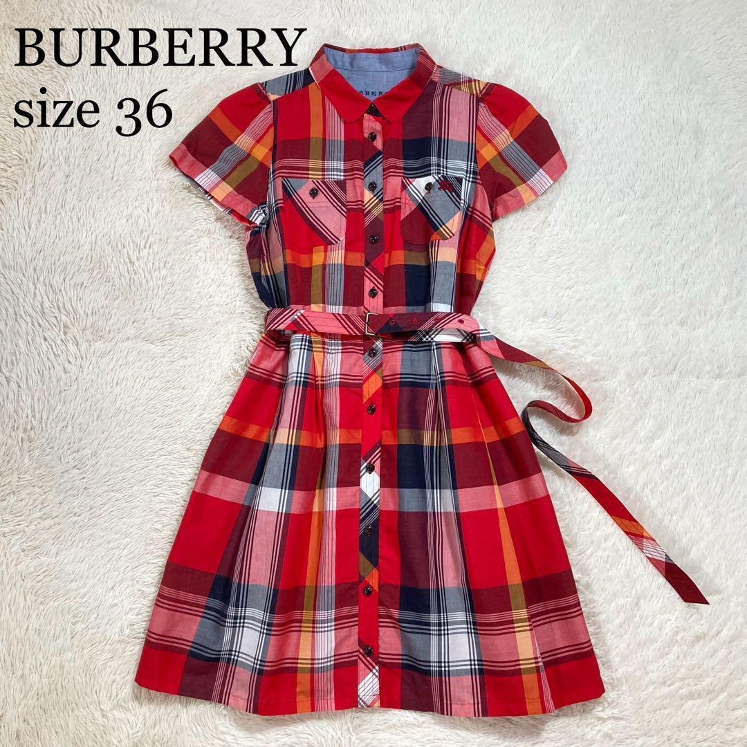 未使用に近い BURBERRY バーバリー フレアワンピース ノバチェック ベルト ホースロゴ