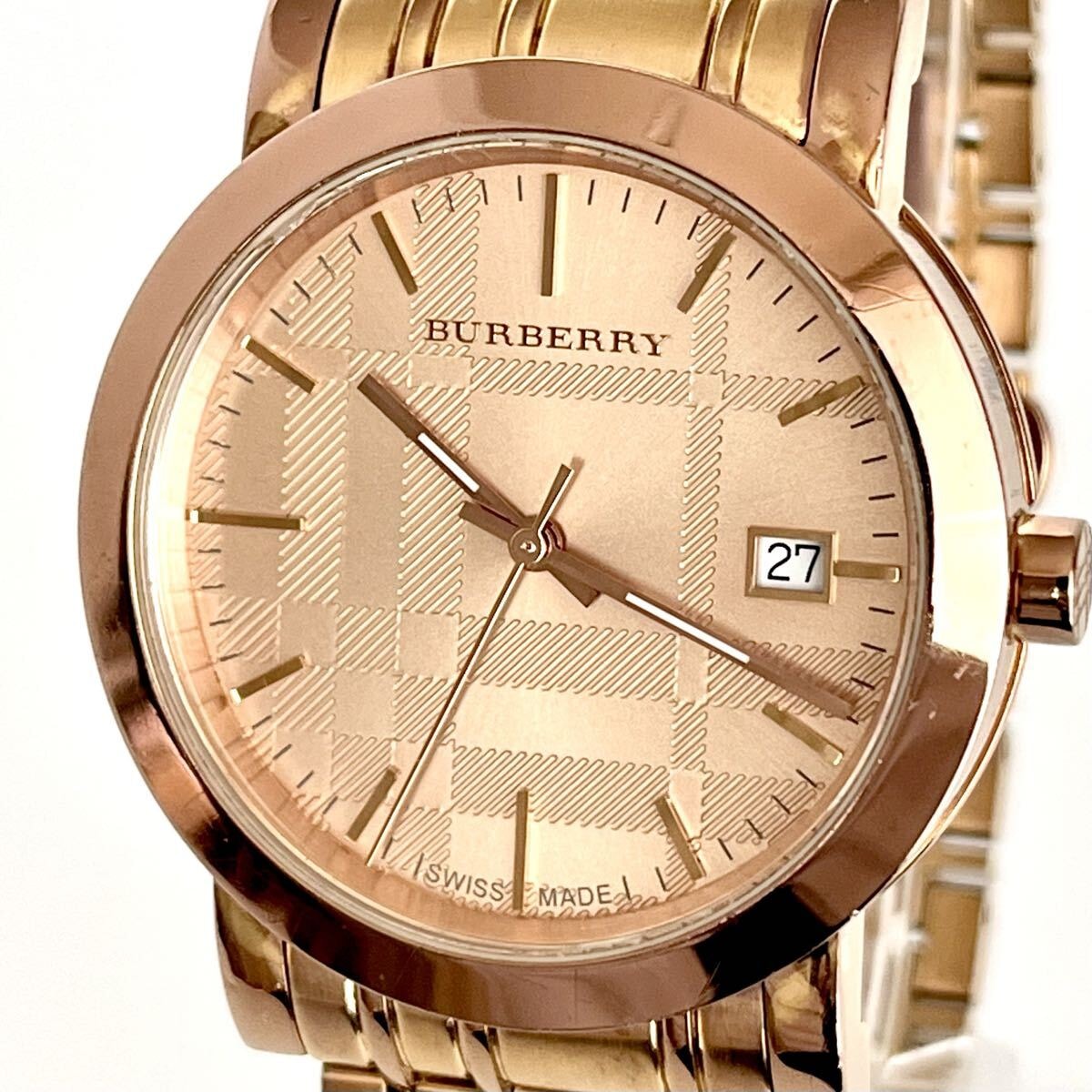 【稼働】磨き済み バーバリー BURBERRY BU1864 メンズ 腕時計 美品 電池新品 ゴールド s2306