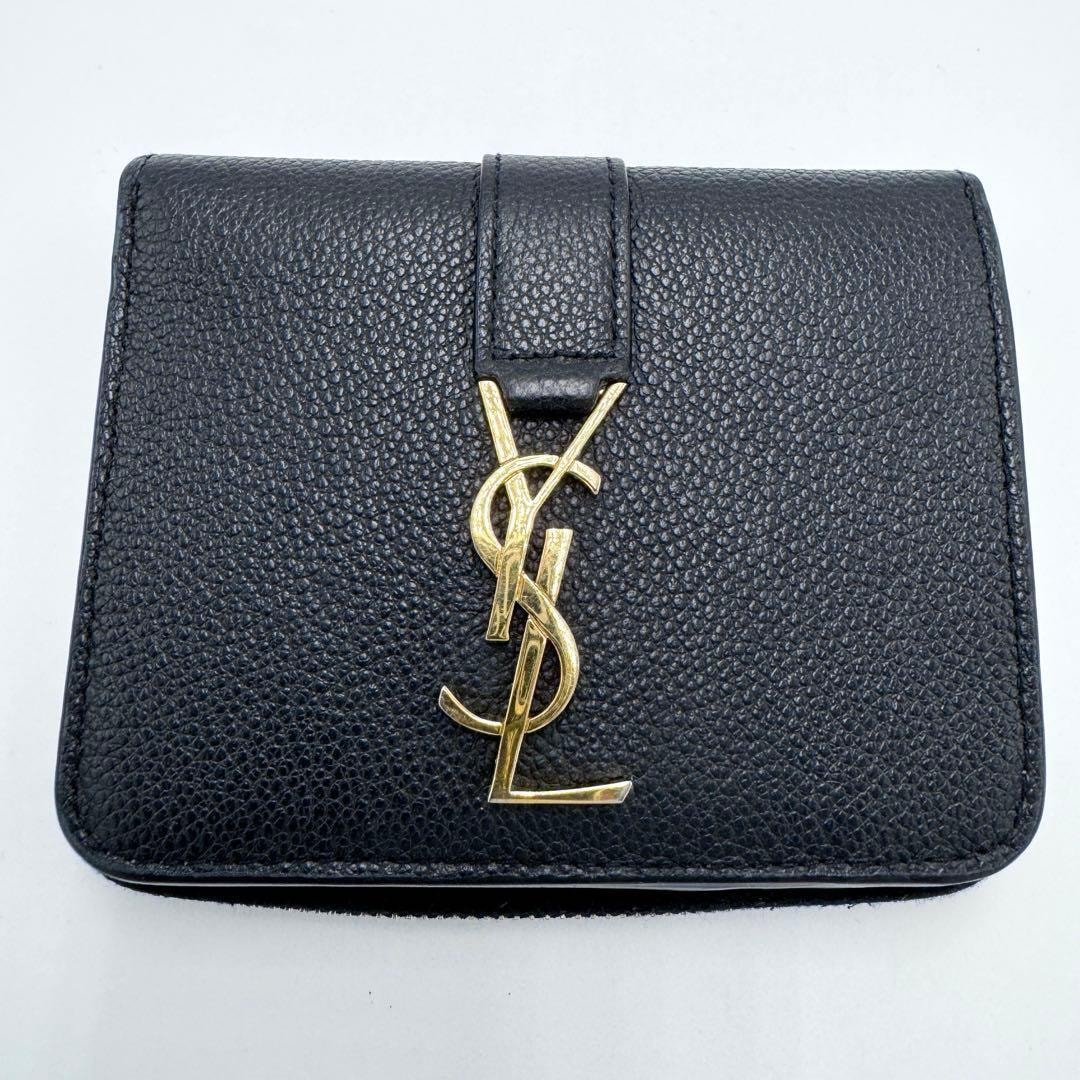 No.473 早い者勝ち☆美品☆サンローラン YSLライン 二つ折り財布 ラージジップウォレット ブラック 532867 ゴールド レザー レディース
