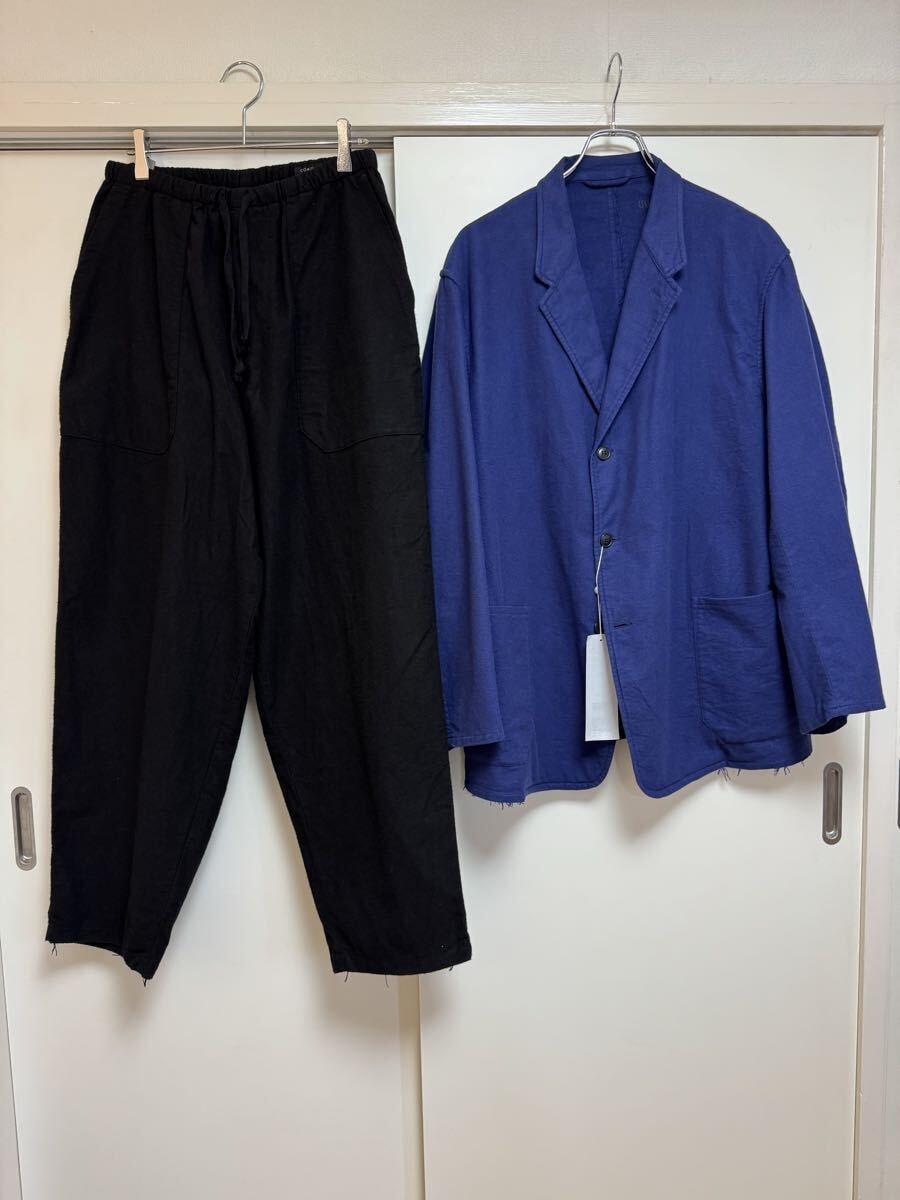 【新品未使用 セットアップ】COMOLI コットンネル ジャケット(ROYAL BLUE) × テーパードパンツ(BLACK) 上下Size1/日本製/綿100%/コモリ 