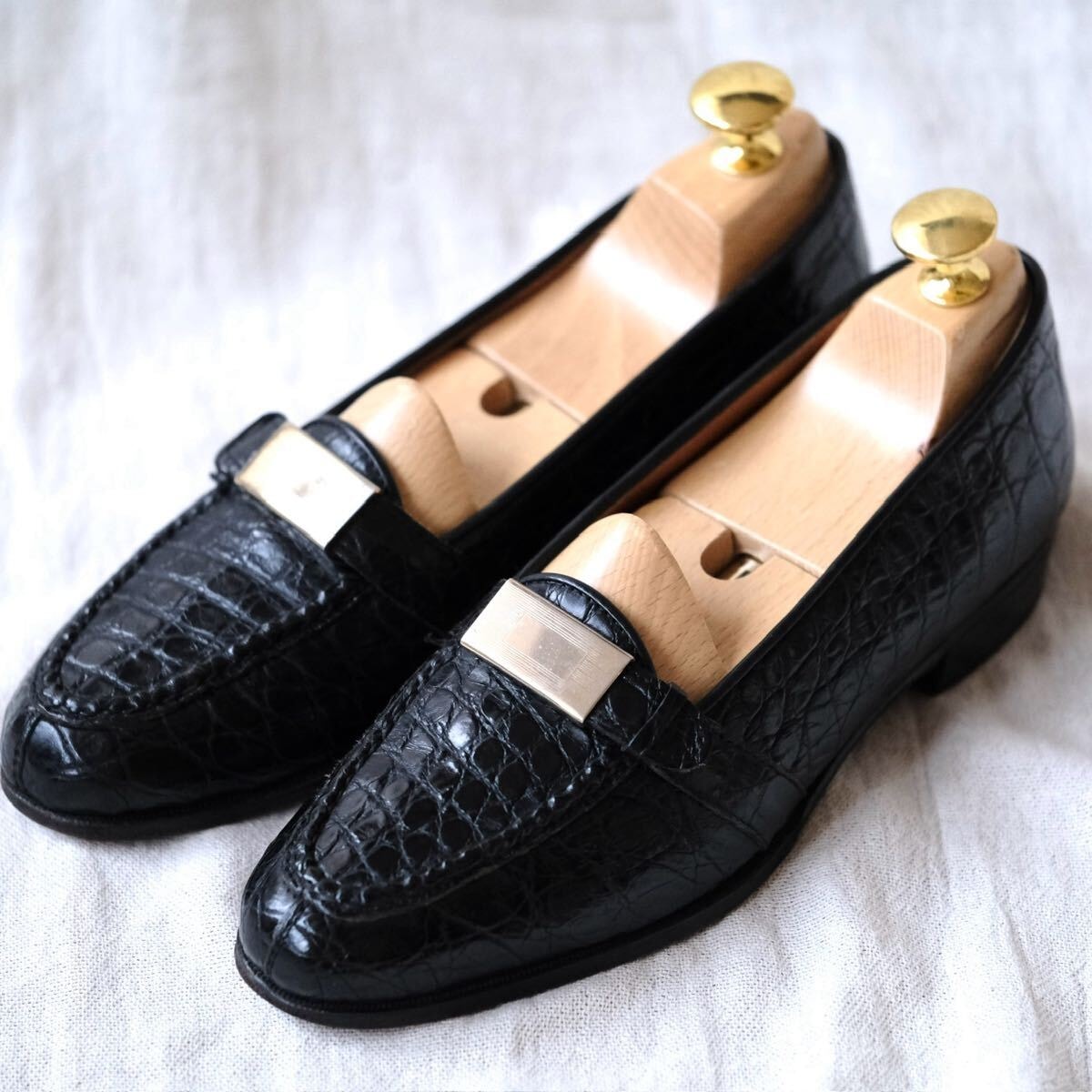 Ralph Laurenラルフローレン クロコダイルバックルローファー黒22