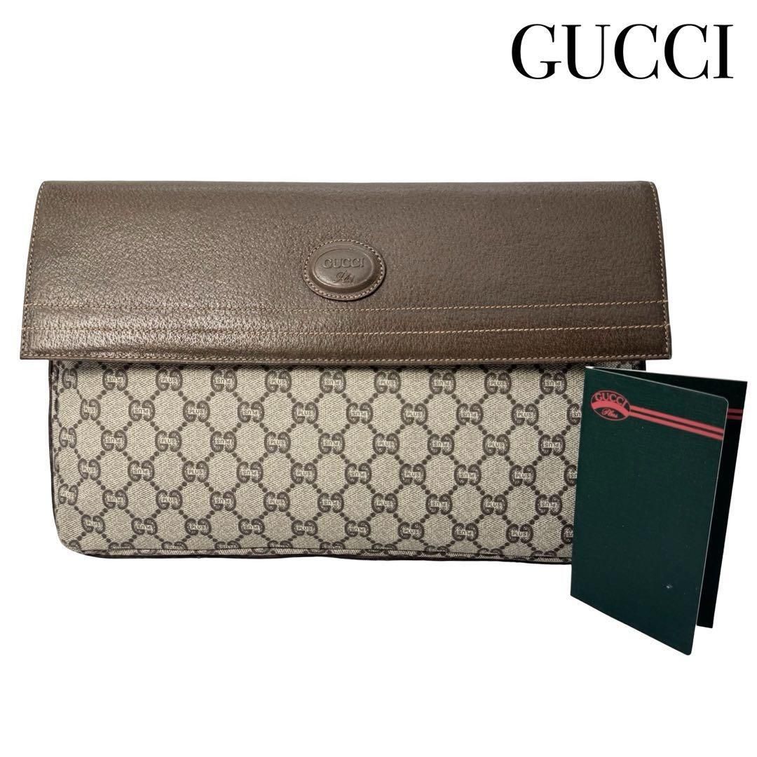 GUCCI グッチプラス オールドグッチ ヴィンテージ GG柄 クラッチバッグ PVC×レザー メンズ レディース ブラウン