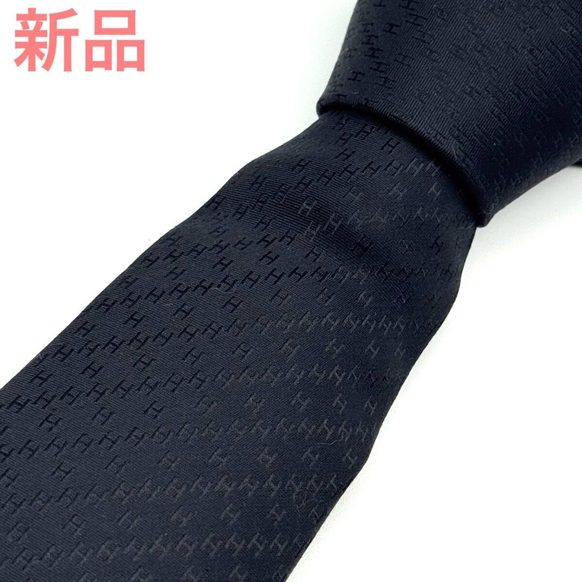 新品・未使用(ワケあり)】HERMES ファソネ H柄 ジャガード 黒 ネクタイ