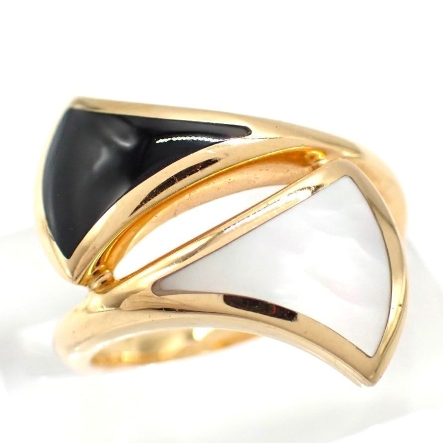 箱 ブルガリ BVLGARI ディーヴァドリーム マザーオブパール シェル オニキス リング K18YG K18 750 11.5号 イエローゴールド ホワイト 4508