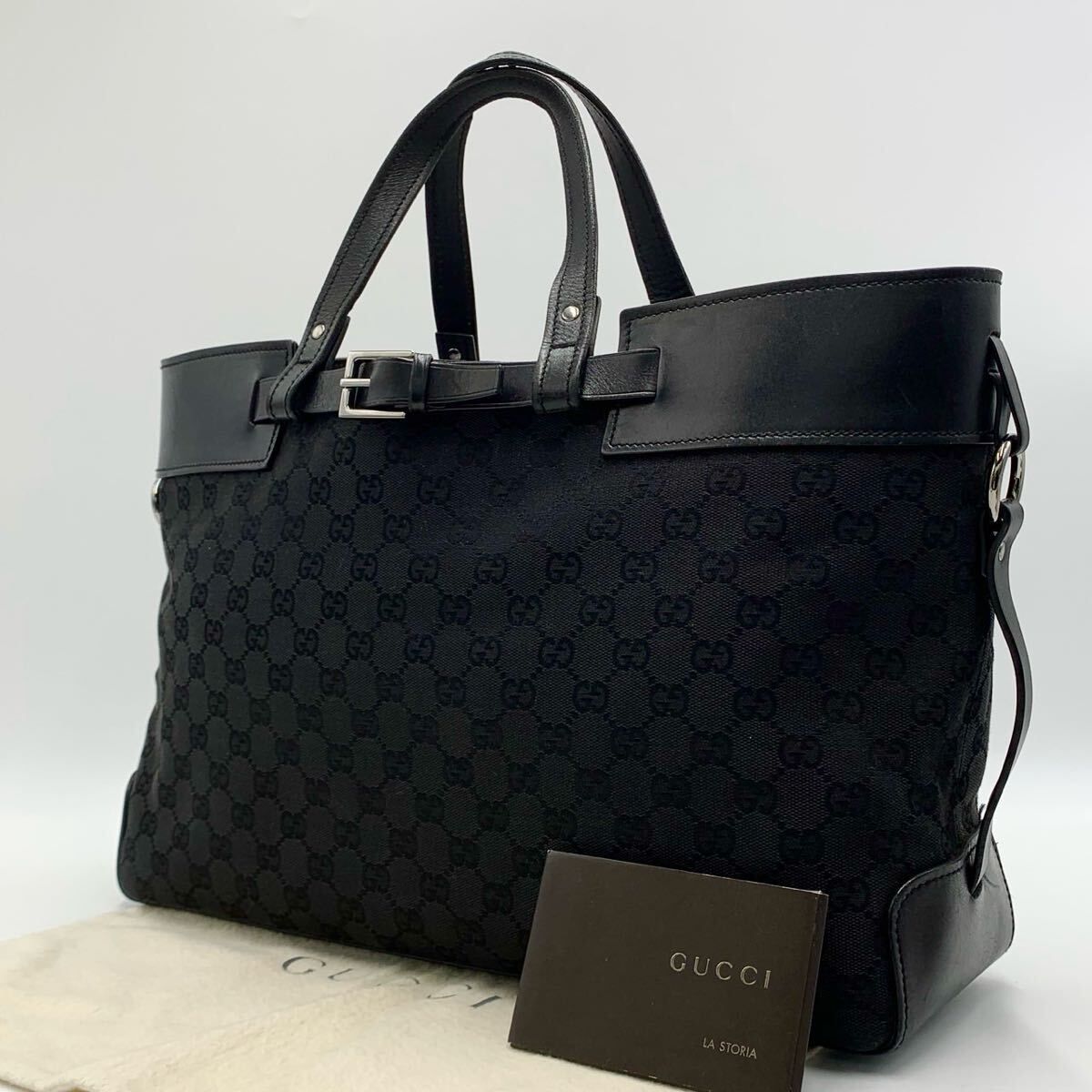 美品 GUCCI グッチ ハンドバッグ ビジネスバッグ GG キャンバス ブラック 