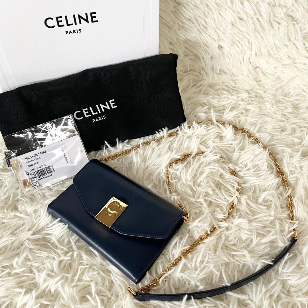CELINE セリーヌ スマホ チェーンショルダーバッグ iPhone フォルダ ダークブルー レザー 10C543BLJ.07BF