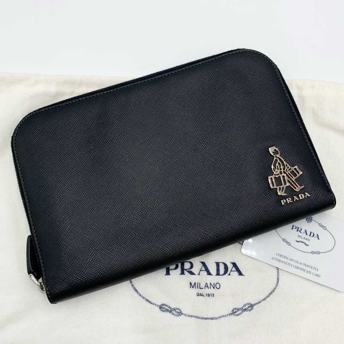 PRADA プラダ & PORTER ポーター コラボ クラッチバッグ ブラック 黒 メンズ　セカンドバッグ　サフィアーノレザー