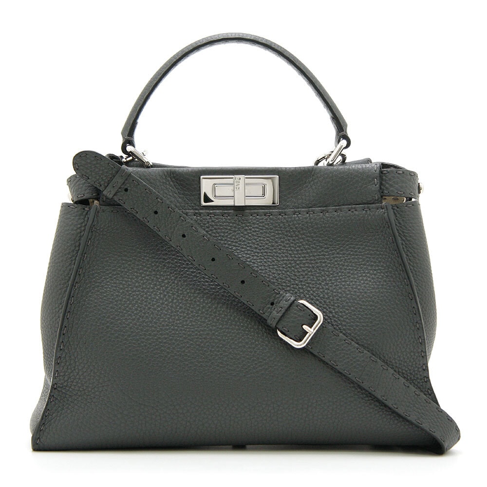 中古美品 フェンディ ハンドバッグ FENDI PEEKABOO SELLERIA ピーカブー セレリア 8BN290 アスファルト グレー シルバー金具 FENDI