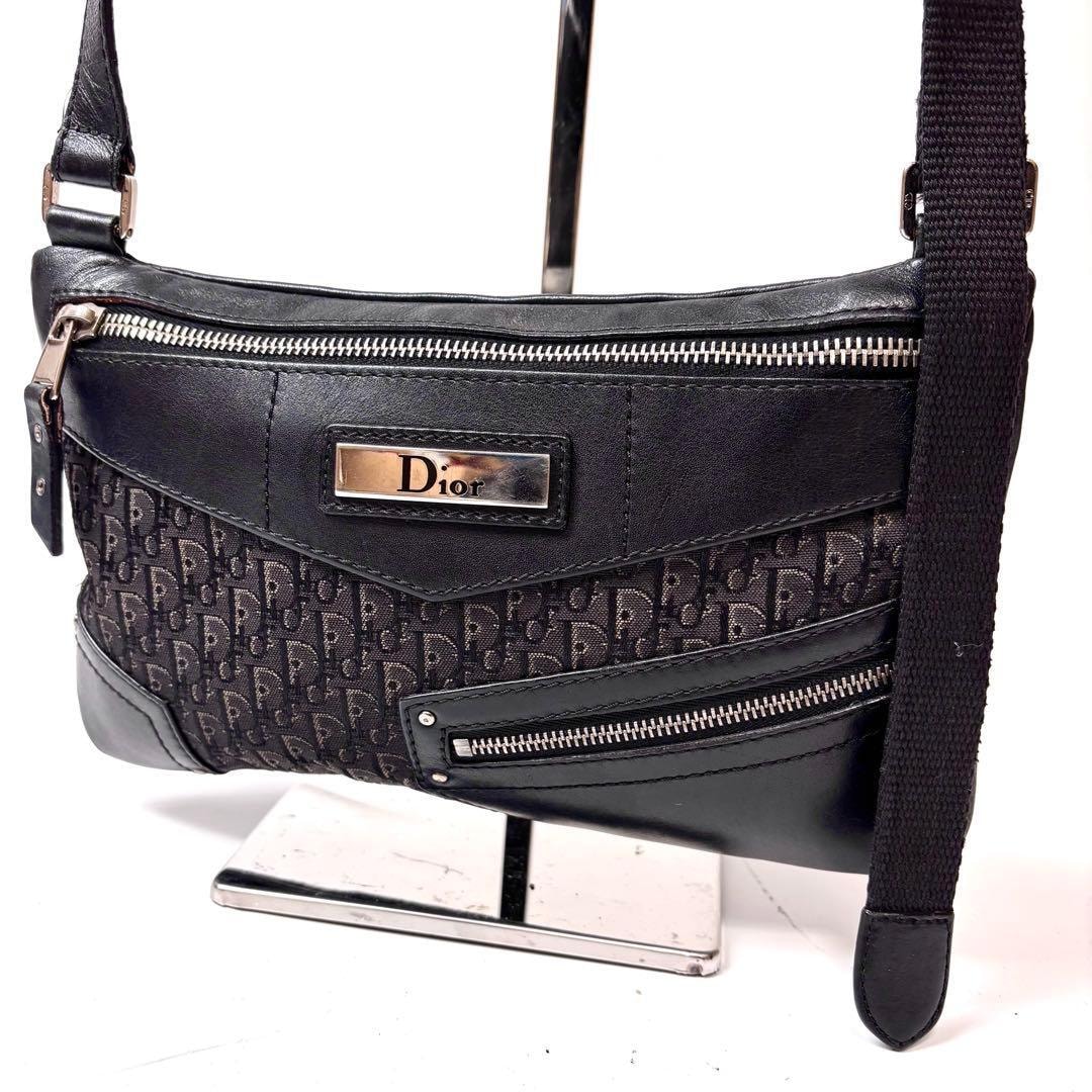 Dior トロッター　レザー　キャンバス　ショルダーバッグ　ブラック