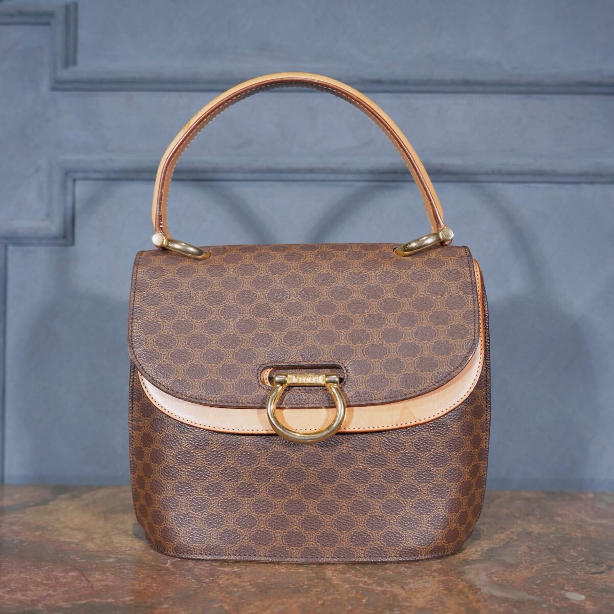 C (やや傷や汚れあり)】CELINE MACADAM PATTERNED DOUBLE FLAP HAND