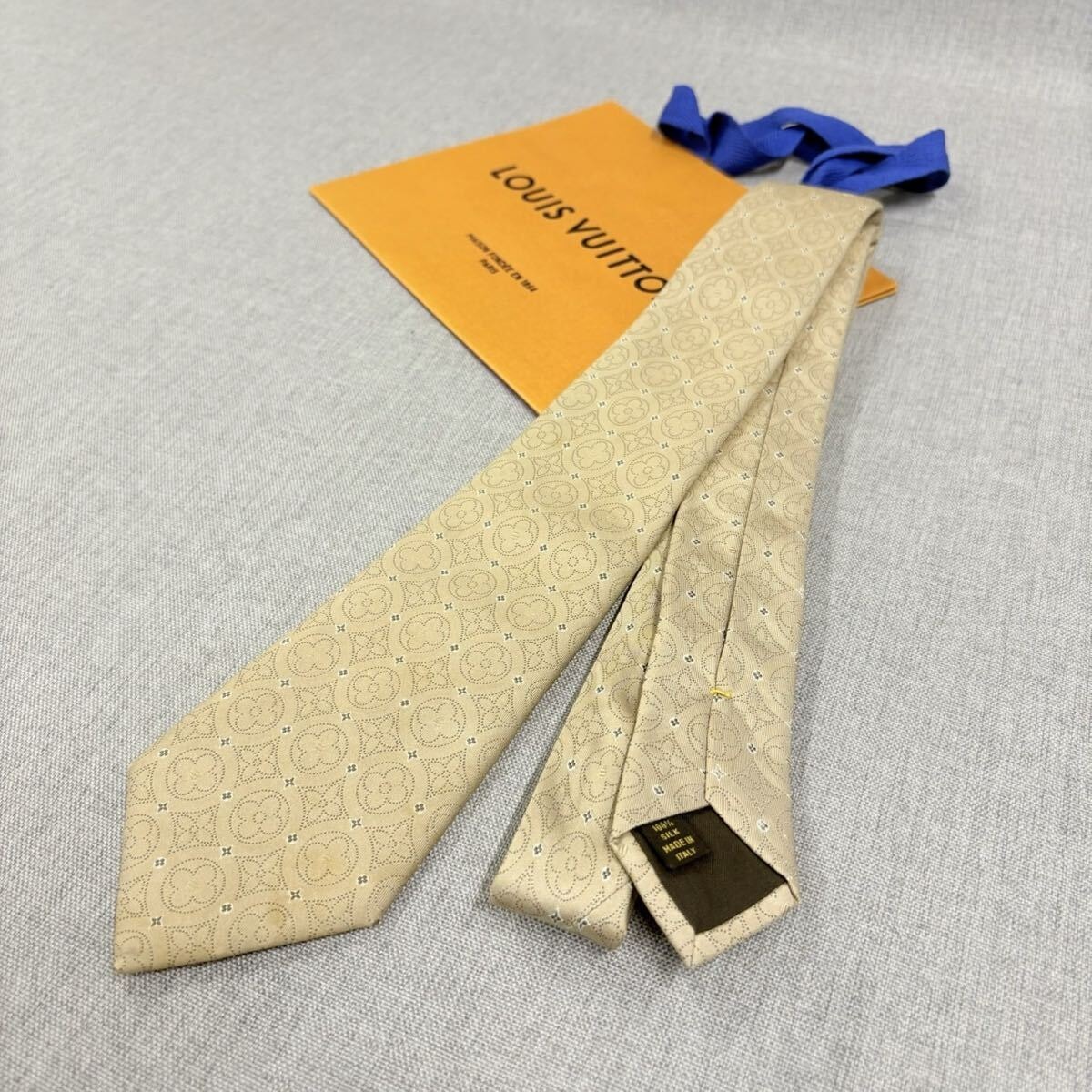 LOUIS VUITTON ルイヴィトン モノグラム メンズ ネクタイ シルク100 ベージュ