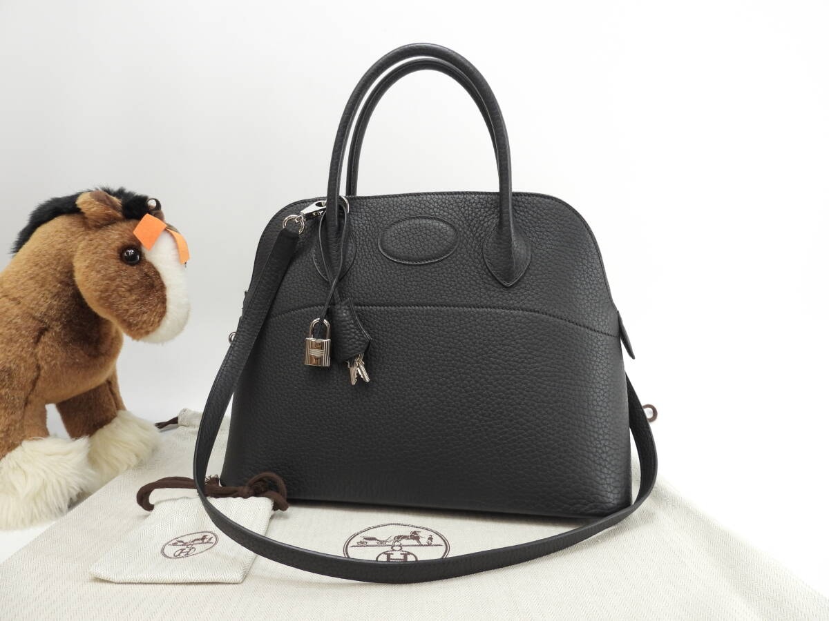 エルメス ボリード31 フィヨルド黒 シルバー金具 s付ハンドバッグ 極美品@□G 3