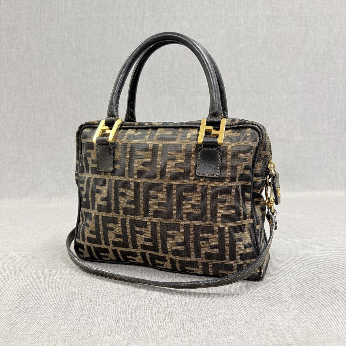 FENDI フェンディ ズッカ柄 2way ハンドバッグ ショルダーバッグ ブラウン ミニボストン