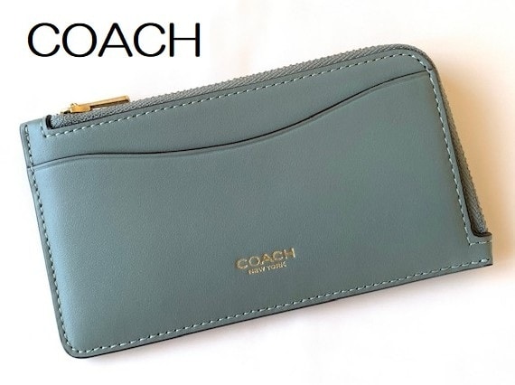 特価！ 可愛い COACH コーチ ニューヨーク カーフ レザー ジップ カードケース コインケース フラグメントケース セージ CZ112 新品本物
