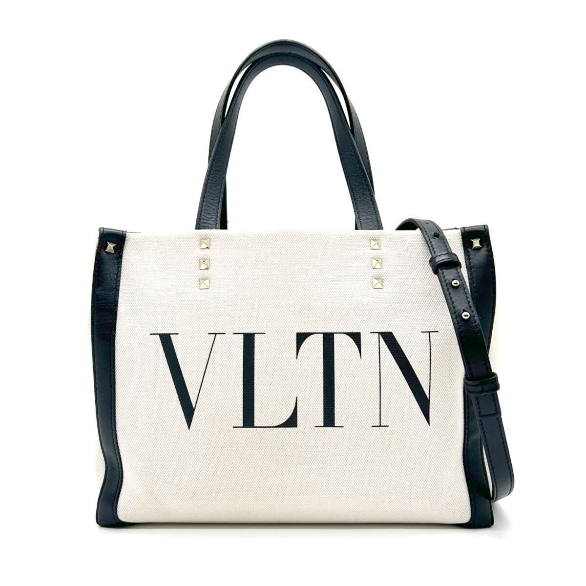 VALENTINO ヴァレンティノ　ガラヴァーニ　VLTN トートバッグ　2way ミニ　キャンバス　レザー　ブラック　ベージュ　ロゴ　バレンティノ　