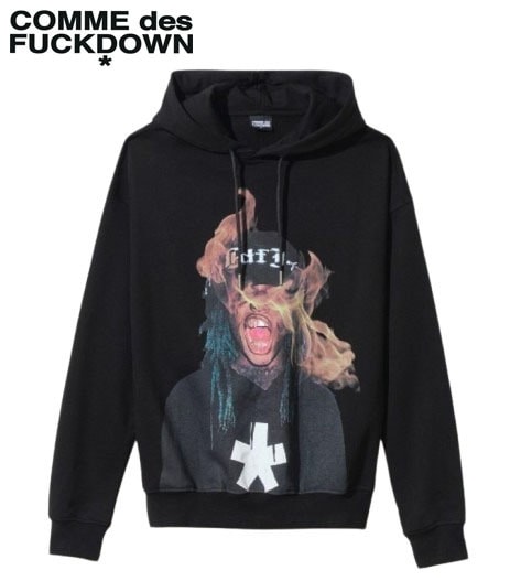 ○★新品未使用　COMME des FUCKDOWN（コムデファックダウン）　プリントパーカー　M　ブラック★○