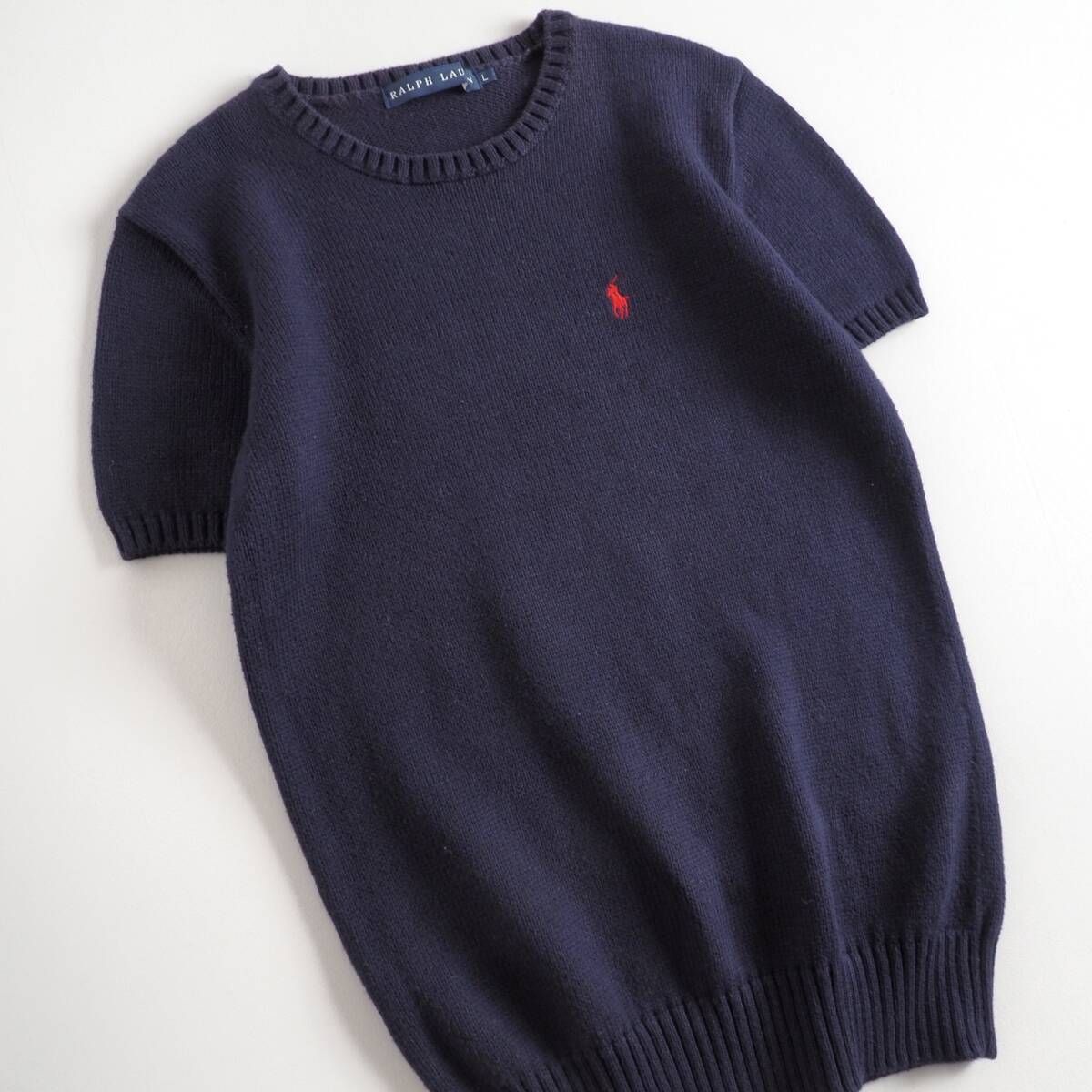 ラルフローレン　正規品　綿１００％　サマーニット　半袖　ネイビー　美品 Ralph Lauren - ラルフローレン コットン ケーブル 半袖 ニット