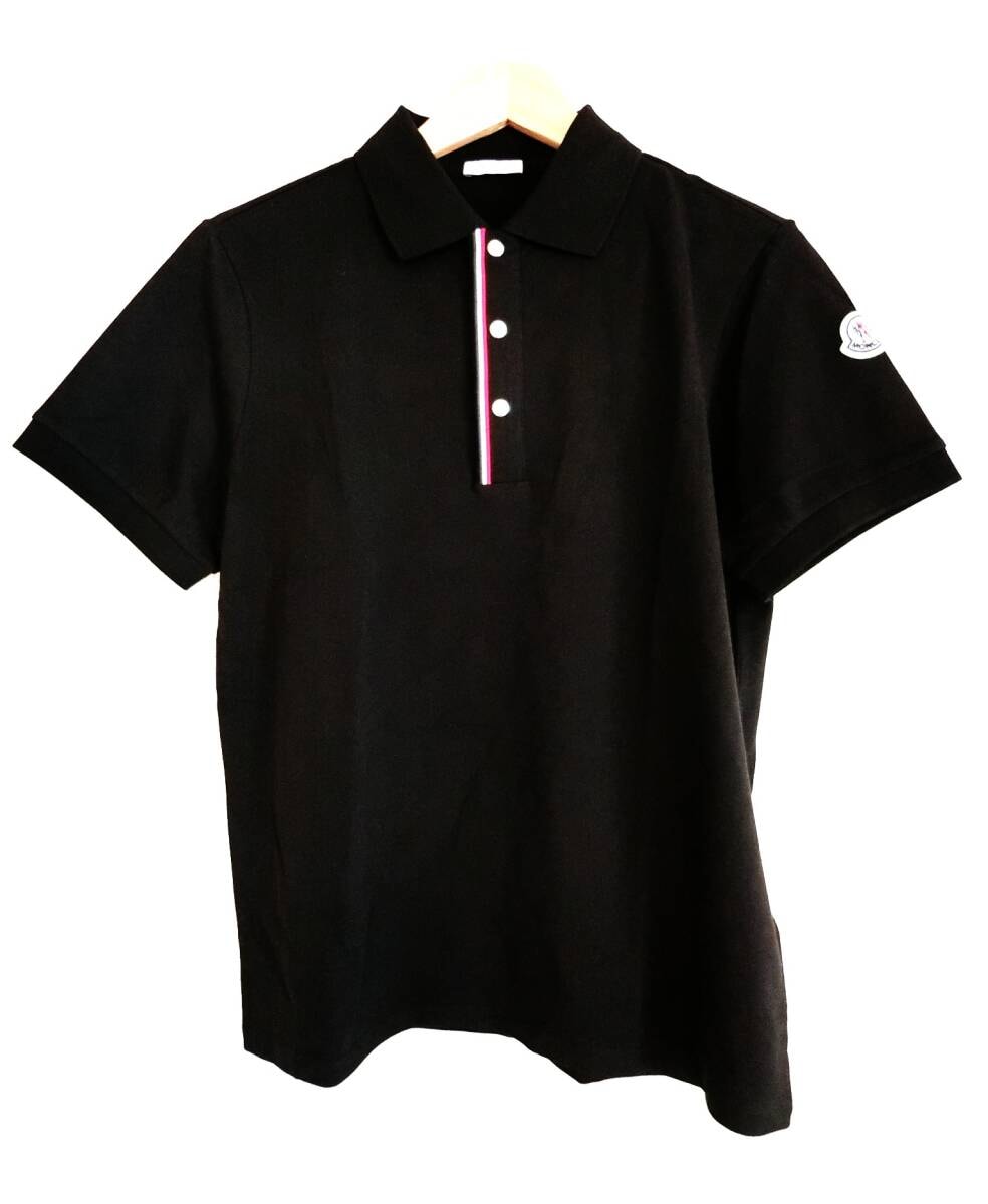 ［美品］MONCLER ブラック L ポロシャツ　袖トリコ　国内正規品4S442 美品］MONCLER ブラック L ポロシャツ 袖トリコ 国内正規品4S442