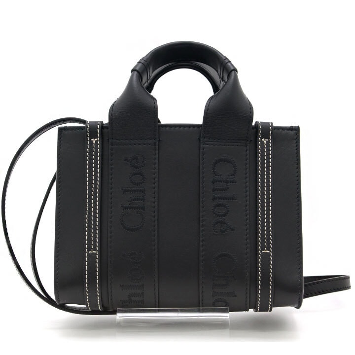 中古美品 クロエ CHLOE トートバッグ WOODY ウッディ ミニトートバッグ CHC23SP237I60001 ブラック 黒 レザー ミニ ショルダーバッグ