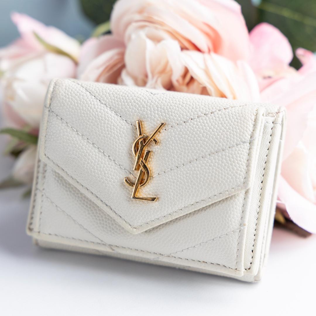 SAINT LAURENT サンローラン ミニ財布 三つ折り 財布 アイボリー 金 金具