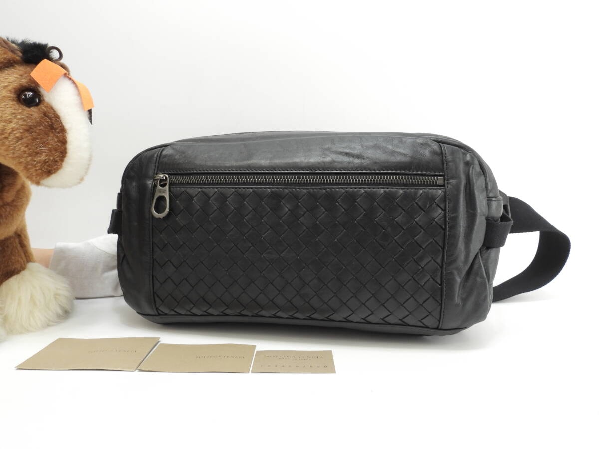 ボッテガヴェネタ ボディバッグ中 イントレチャート レザー黒 ウエストバッグ バムバッグ@B03656004Q