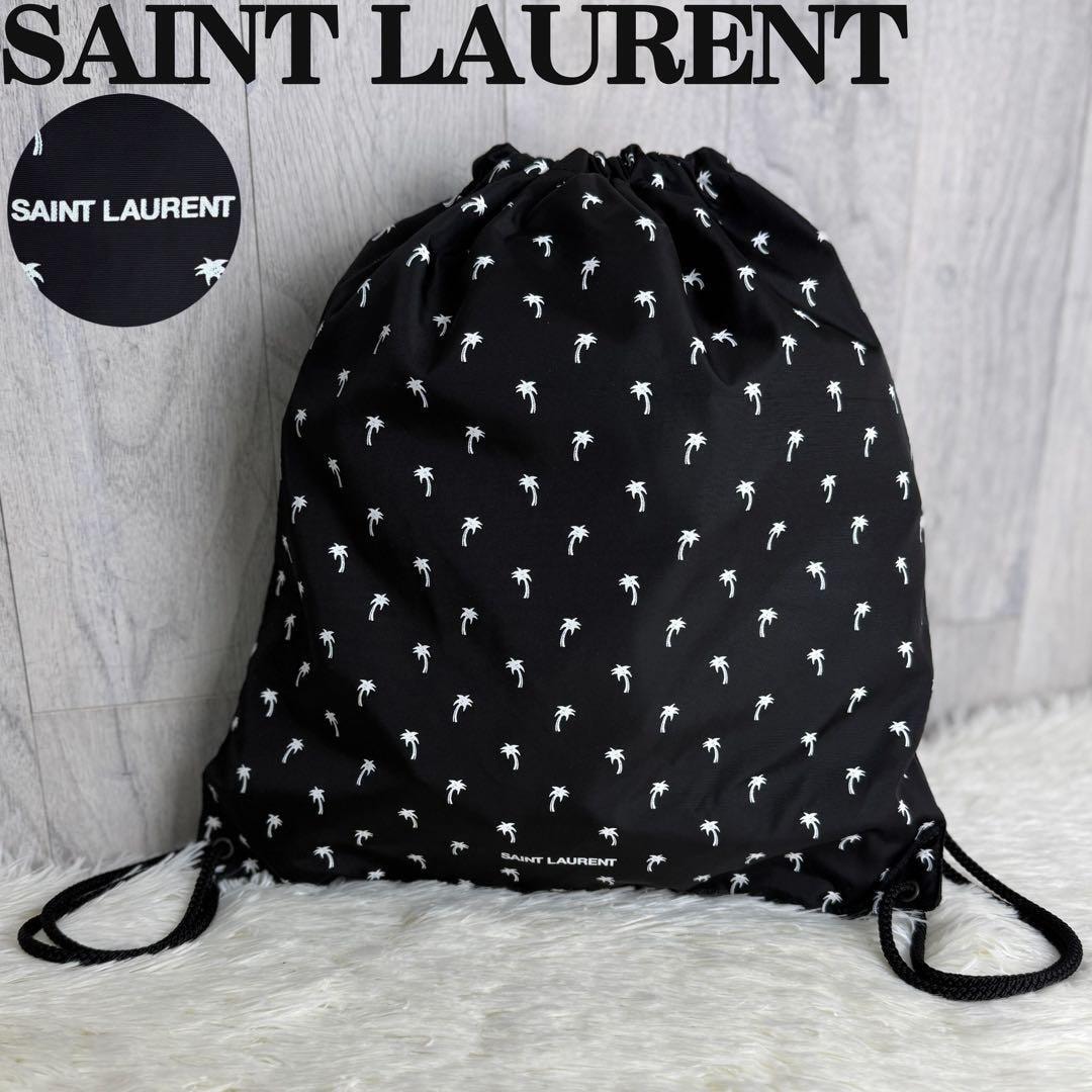 美品 A4可 Saint Laurent サンローラン パームツリー ナイロン ナップサック リュック ブラック ユニセックス