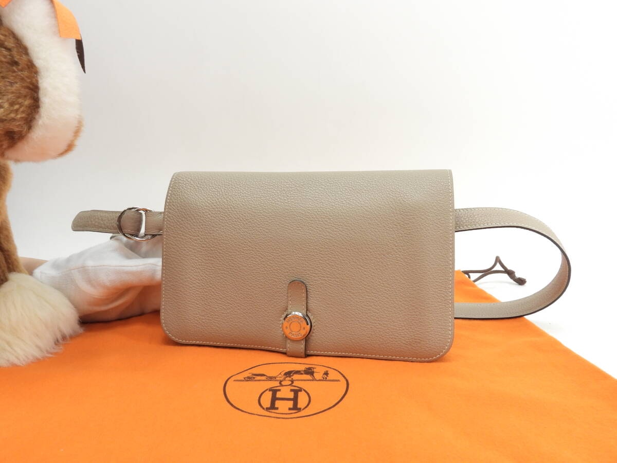 エルメス ドゴンウエストバッグ トリヨンクレマンス トゥルティエールグレー ベルトバッグ@□F