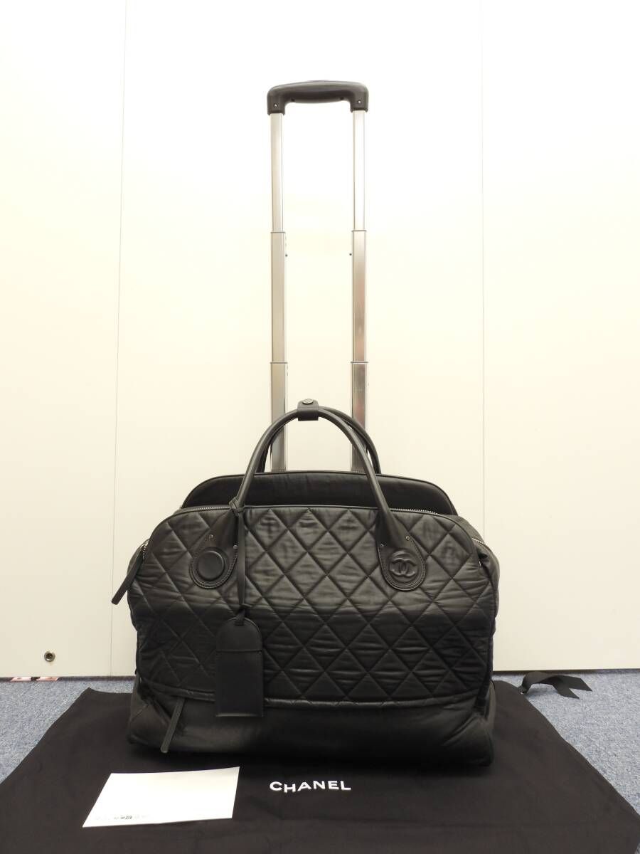 シャネル キャリーバッグ ナイロン 黒 旅行用トロリーバッグ 二輪 美品@15499687