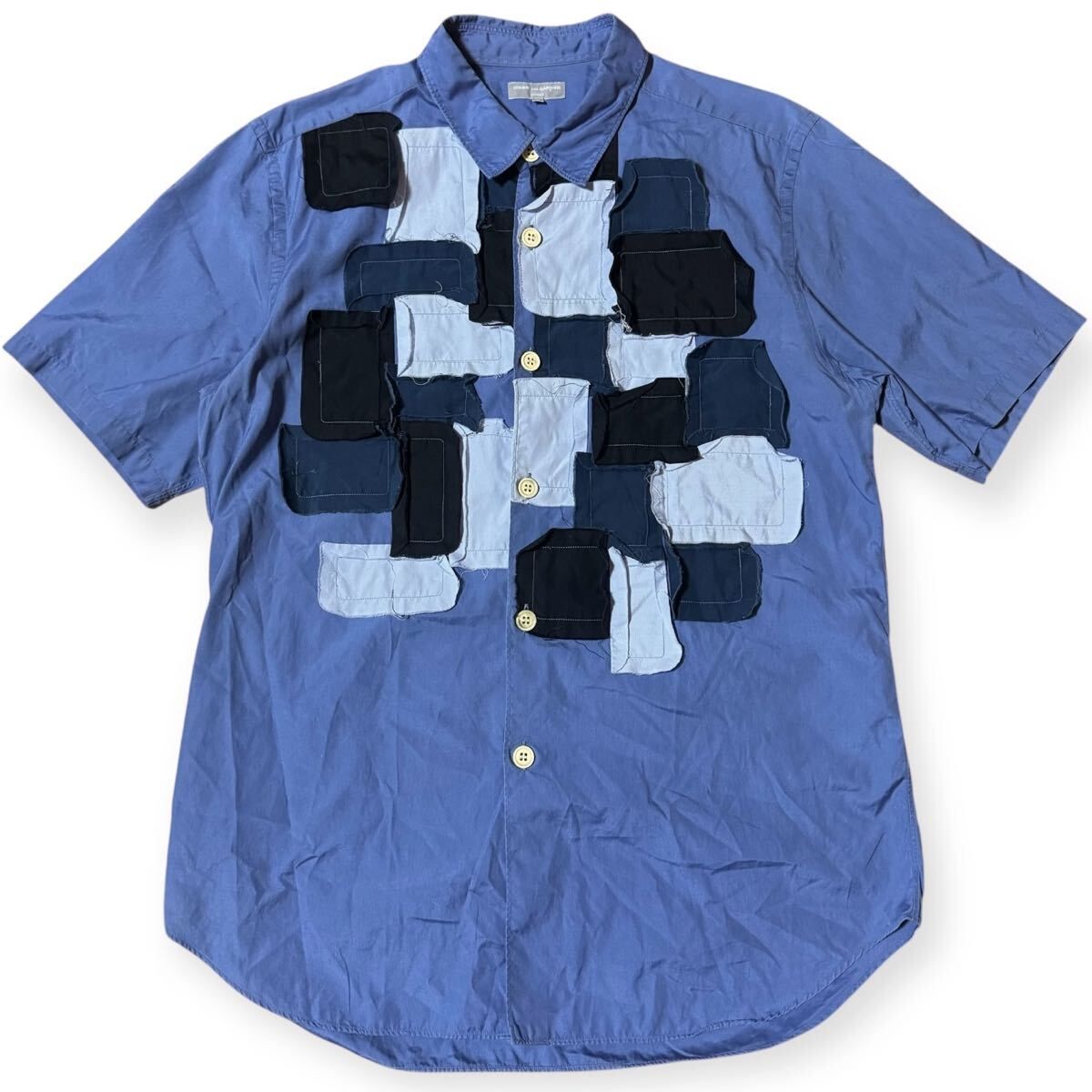稀少 COMME des GARCONS HOMME ギャルソン 田中オム AD2003 アーカイブ パッチワーク 製品加工 半袖シャツ Lサイズ