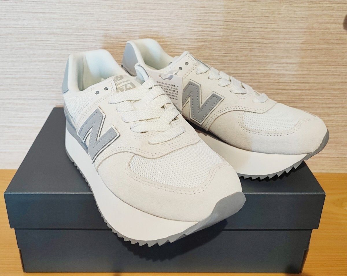 ニューバランス 574+ 厚底 スニーカー ホワイト/グレーBワイズ NEW BALANCE WL574ZJP