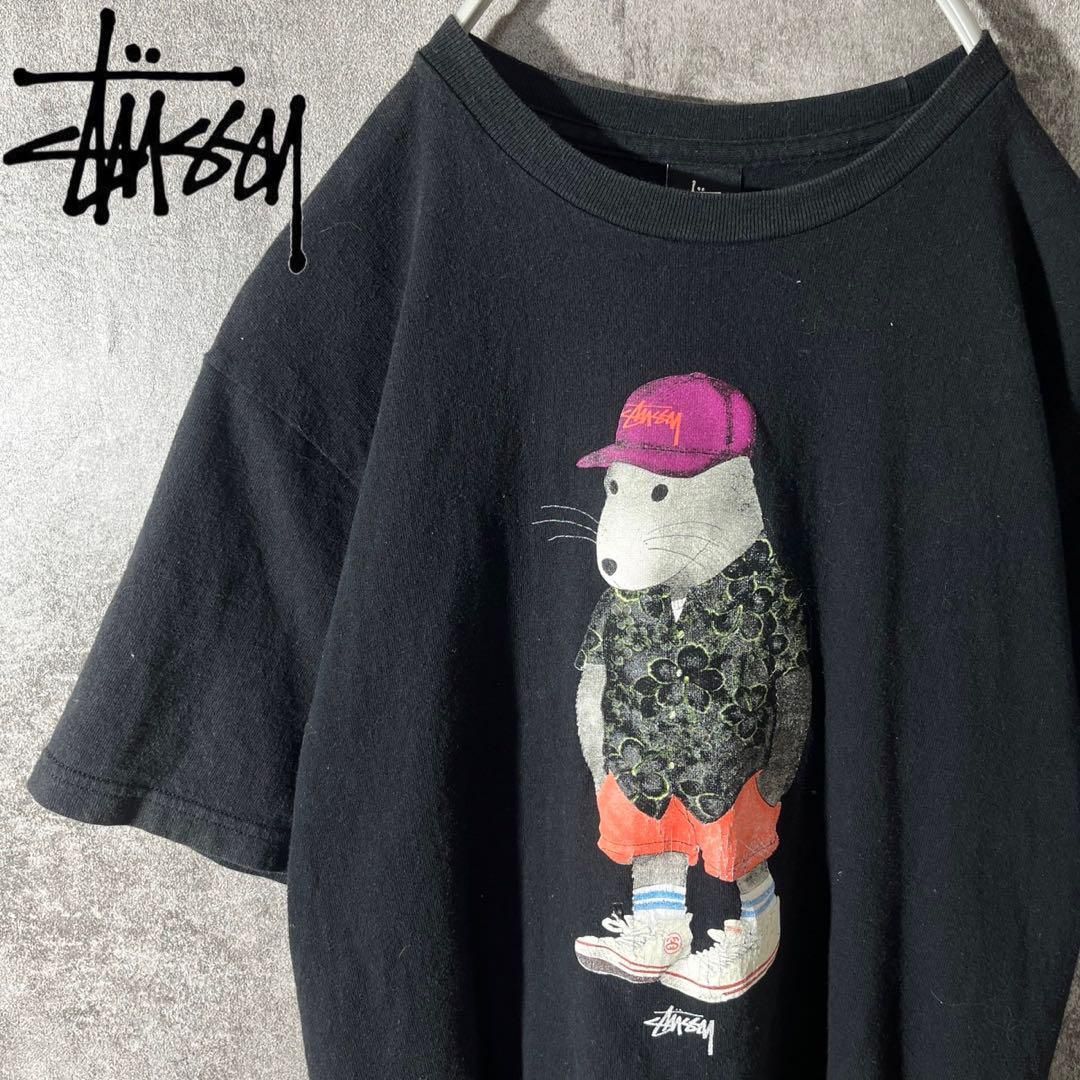 [大人気]　ステューシー　Tシャツ　プリント◎　ストックロゴ　ネズミ　存在感◎