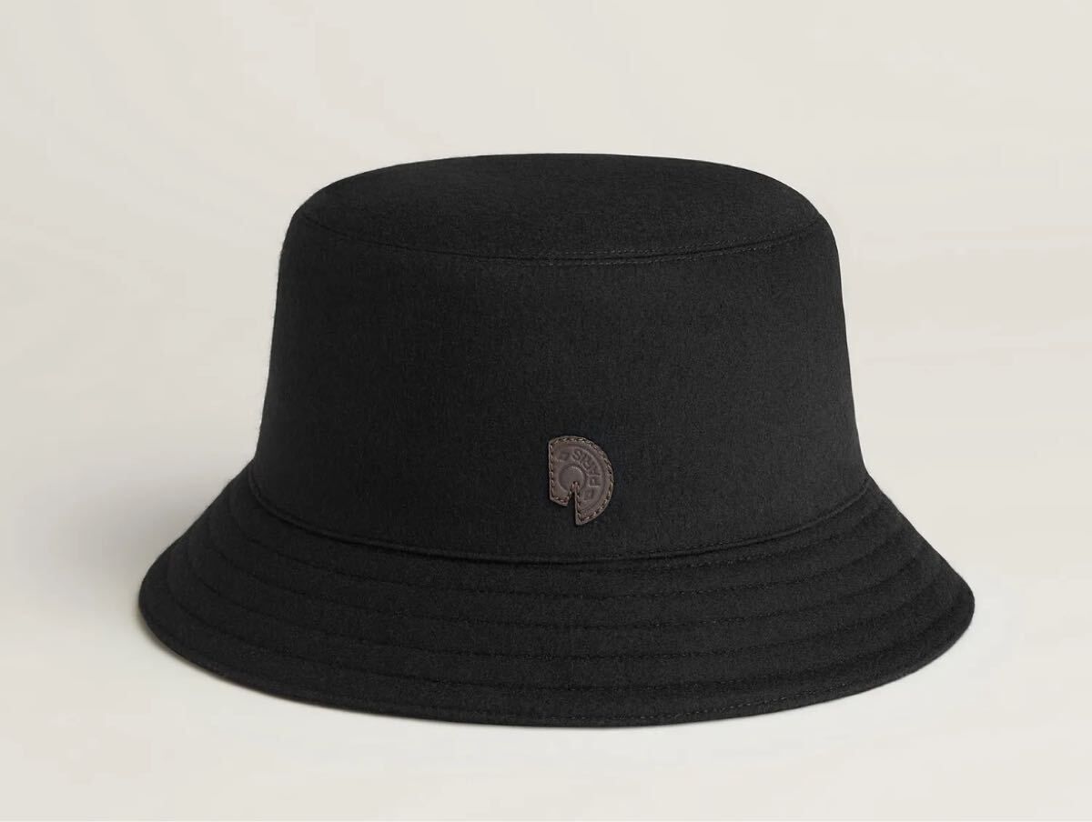超美品/冬物処分/エルメス バケットハット 黒 57フレッドクルー・カルーゼル 新品・未使用(ワケあり)】タグ付 未使用 エルメス フレッド