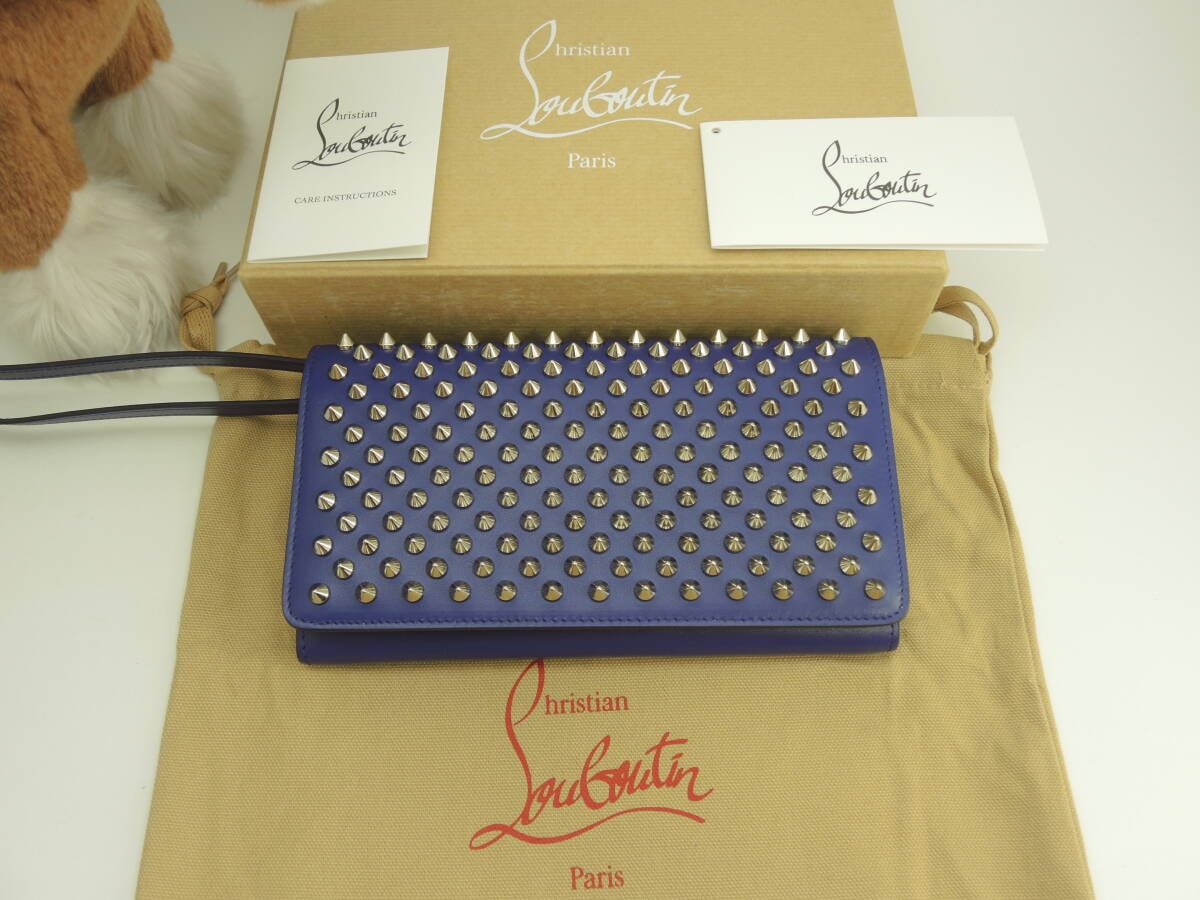 クリスチャンルブタン マカロン クラッチウォレットバッグ レザー紫 スタッズ 長財布 未使用@ 1