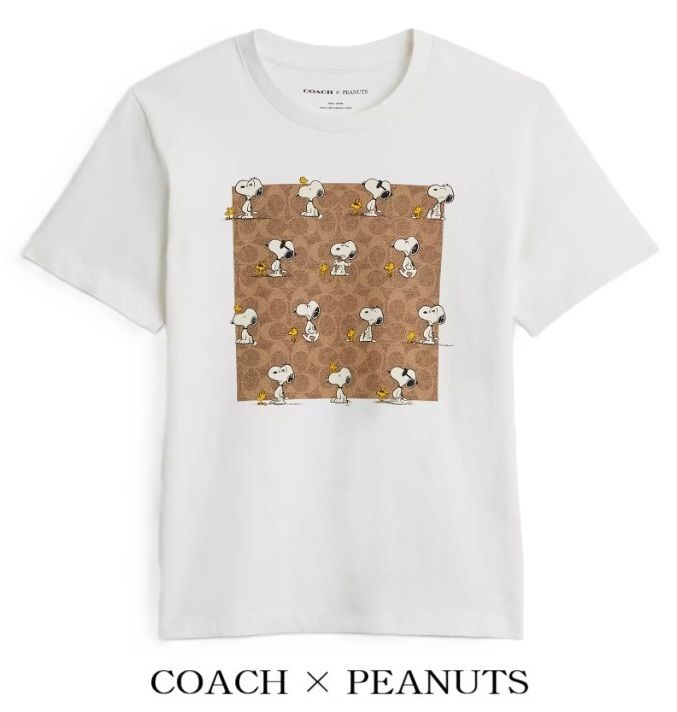 とっても可愛い♪ 大人気 COACH コーチ X ピーナッツ 限定コラボ シグネチャー スヌーピー プリント Tシャツ USサイズL CBF06 新品本物