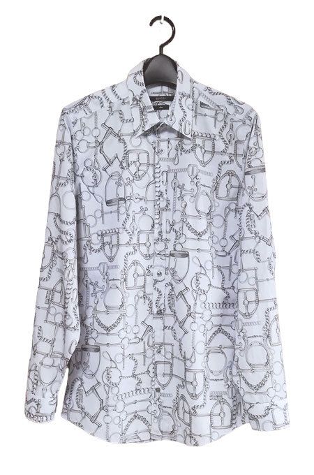 ★グッチGUCCI 長袖シャツ 馬具柄 水色 Slim 美品