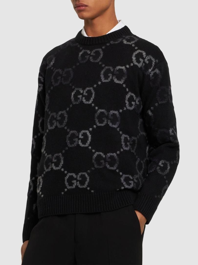 GUCCI GG グラデーション ロゴ インターシャ ウール セーター GG インターシャ ウール セーターネイビー＆ブルー