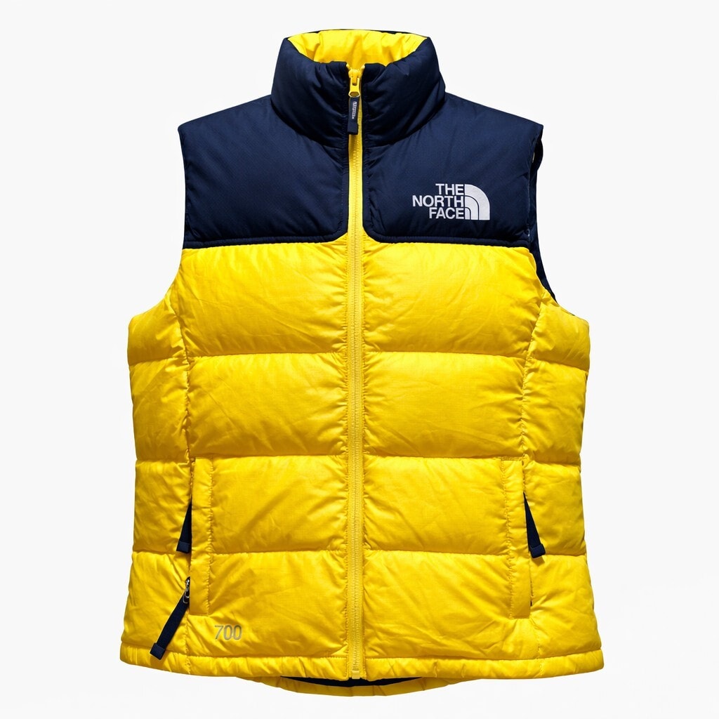 THE NORTH FACE ヌプシ ダウンベスト 700FP イエロー×ネイビー レディースM 防寒 軽量 定番 正規品