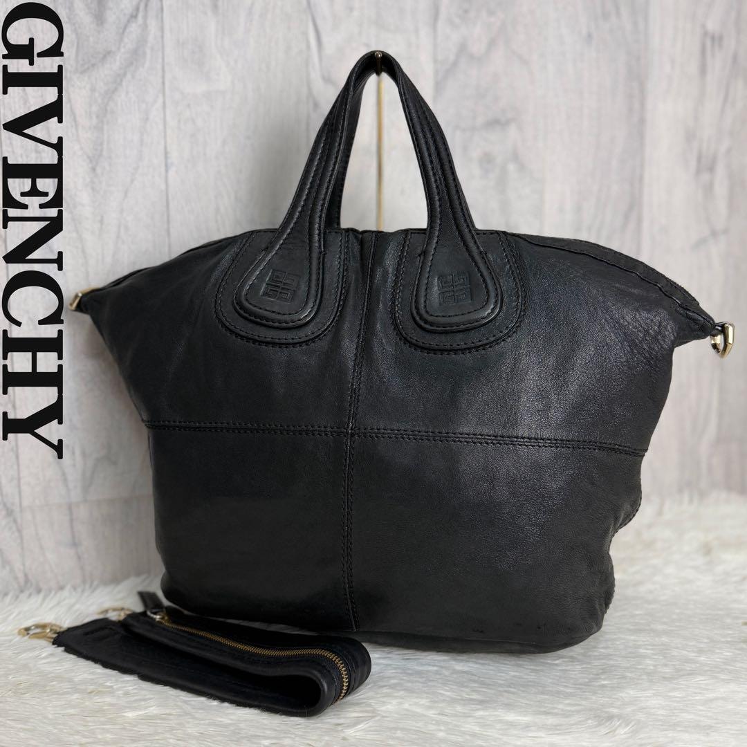 人気 A4可 Givenchy ジバンシー ジバンシィ 4Gロゴ ナイチンゲール レザー 2way ショルダーバッグ トートバッグ ブラック