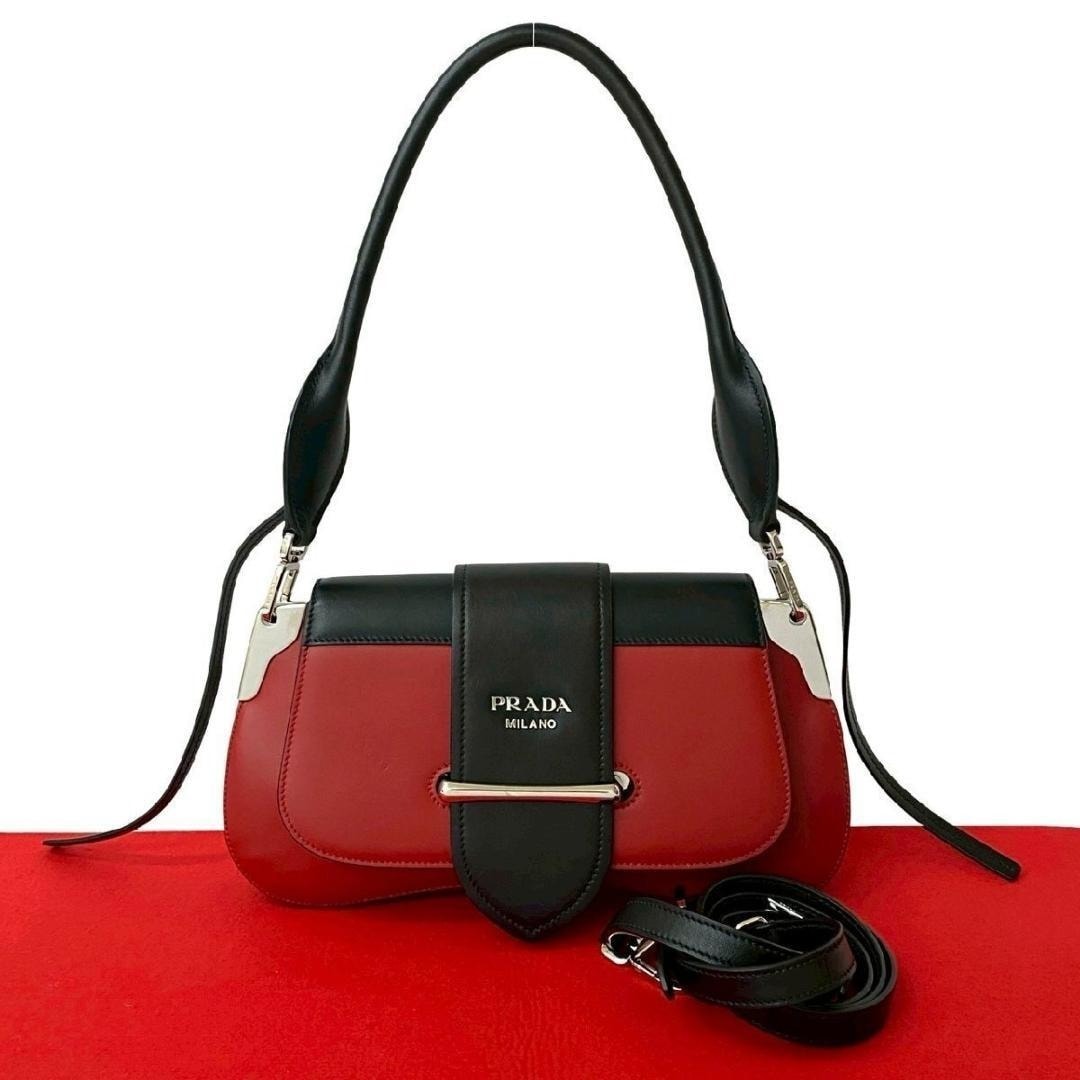 極美品 PRADA プラダ ハンドバッグ ショルダーバッグ 2WAY レザー ゴールド金具　レッド ブラック 希少　大人気 レディース