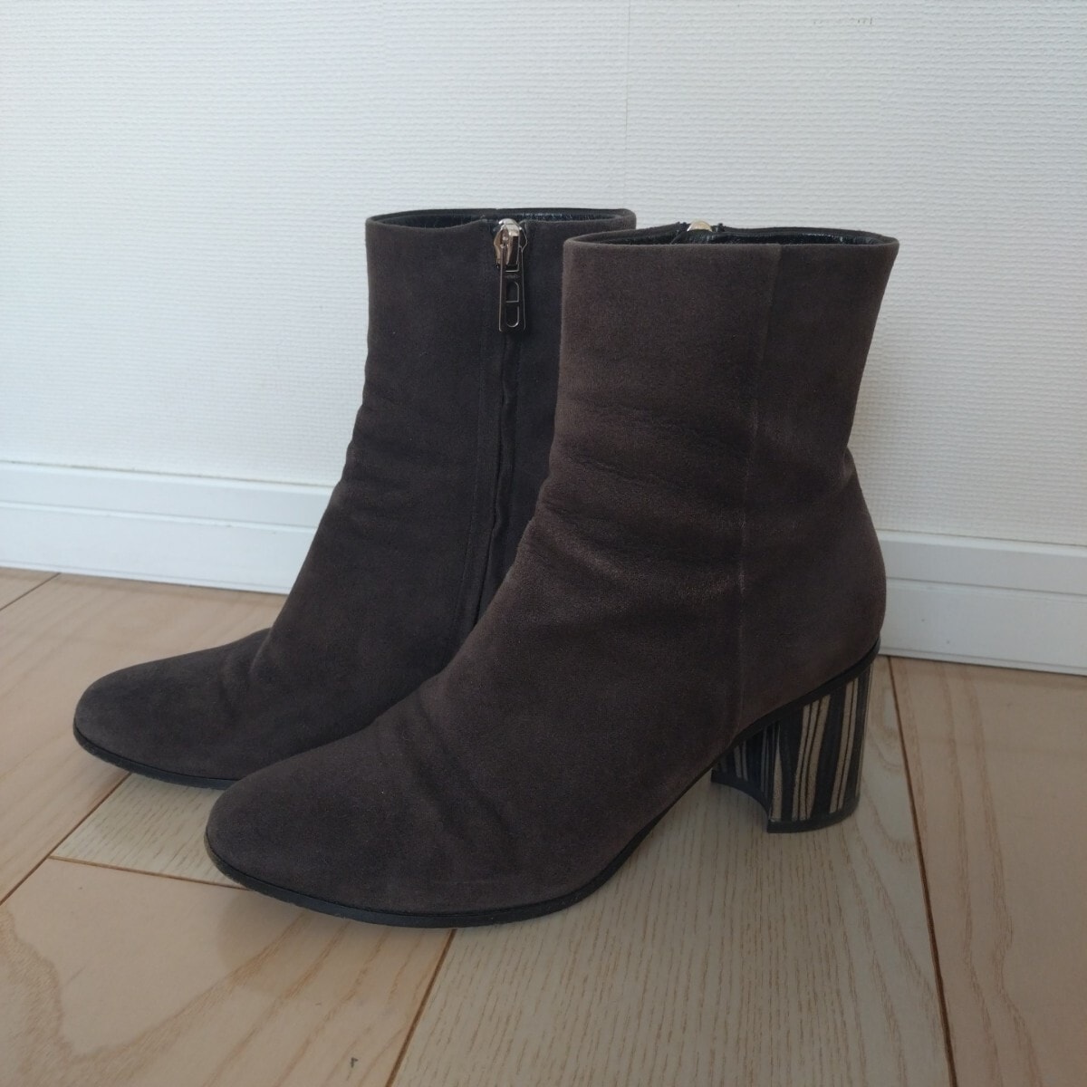 HERMES エルメス ショートブーツ サイドジップ イタリア製スエードレザー グレー 36.5サイズ USED