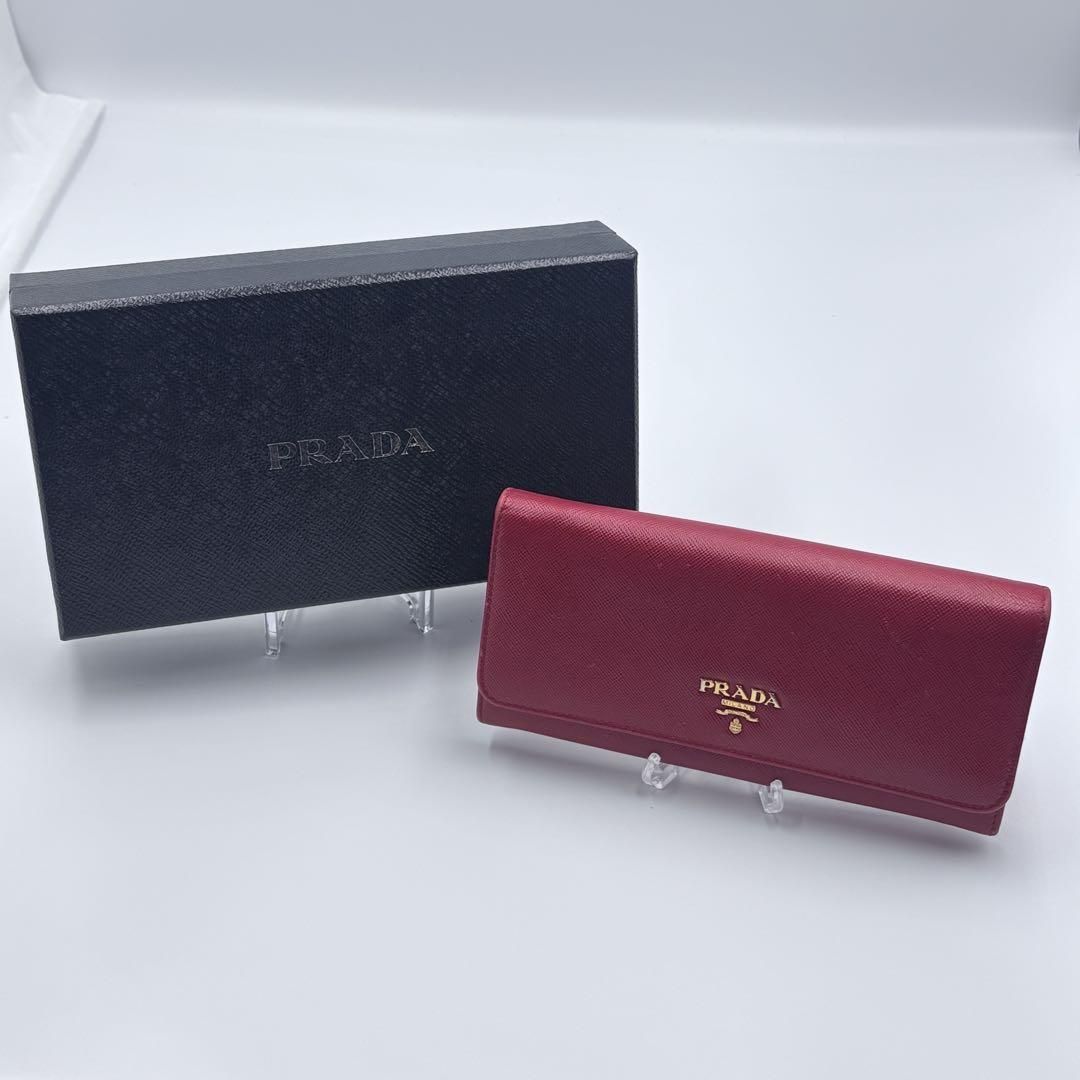 美品・正規品PRADA 長財布 サフィアーノ メタル レッド 箱ギャランティ付