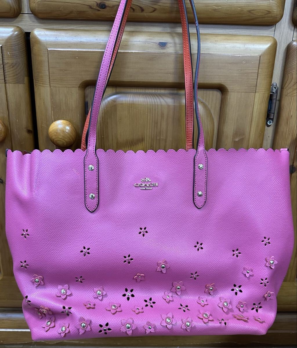 COACH 廃盤 フローラルアップリケ シティトート 希少 レア ピンク COACH トートバッグ コーチ レザー ピンク ショルダーバッグ