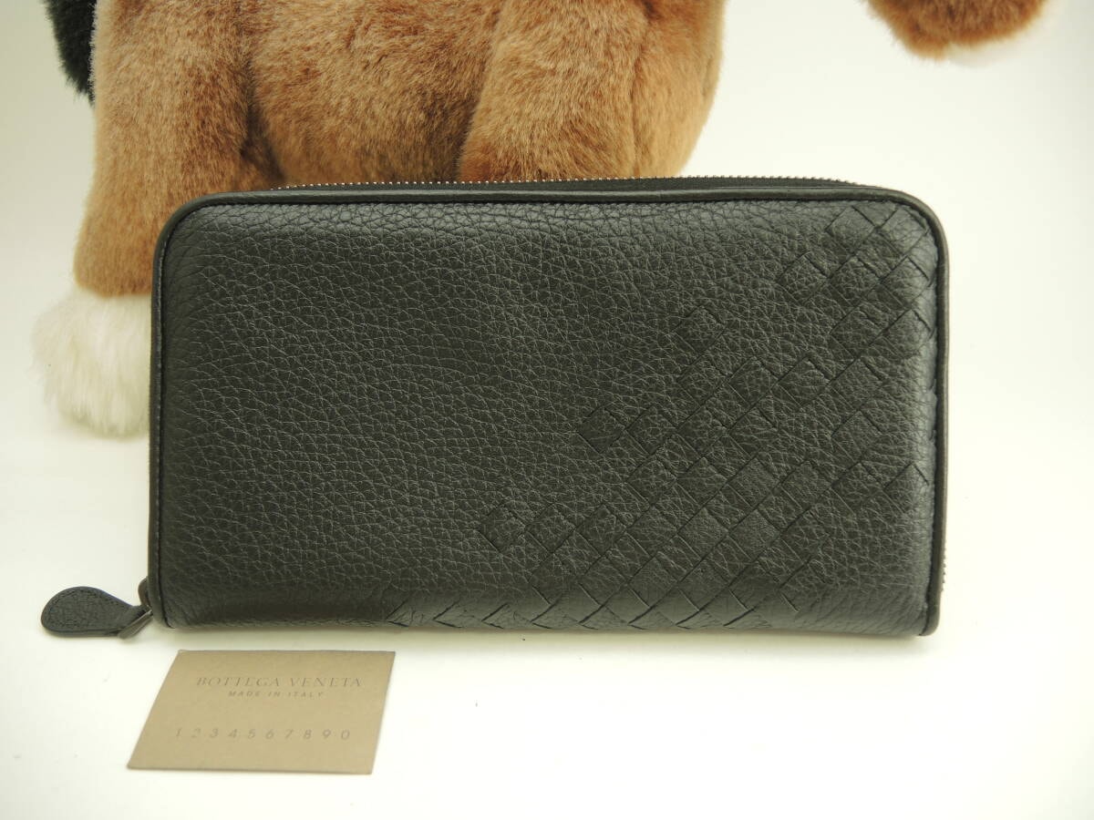 ボッテガヴェネタ ロングウォレット大 イントレチャート レザー黒 ジップ長財布 美品@P00222173B