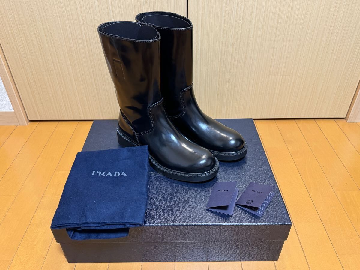 PRADA ブラッシュドレザーミッドカーフブーツ 9 28cm ブラック 新品未使用 国内正規品 プラダ 革靴