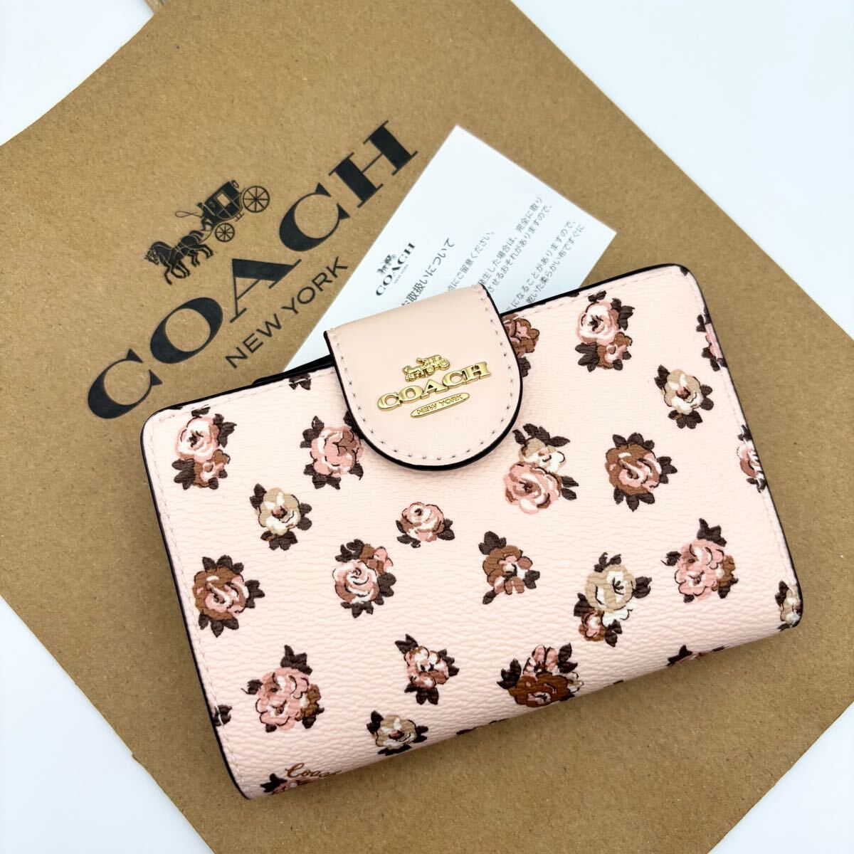 【COACH☆新品】ミディアム コーナー ジップ ウォレット・ロゼット プリント