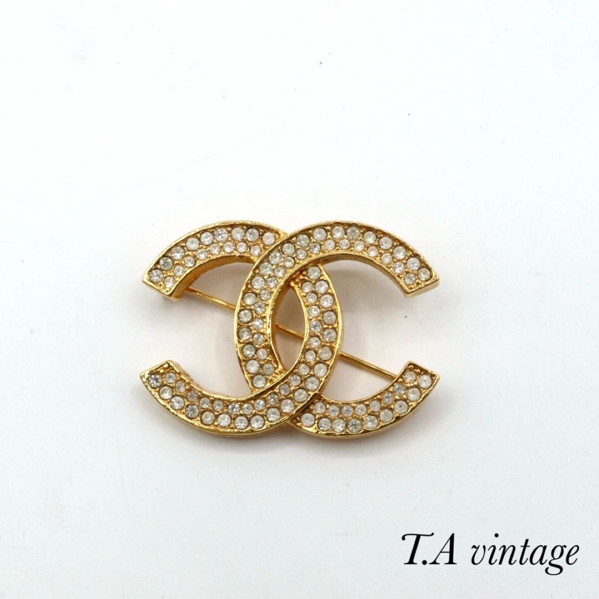 CHANEL 美品　シャネル　ココマーク　ラインストーン　ブローチ　ゴールド