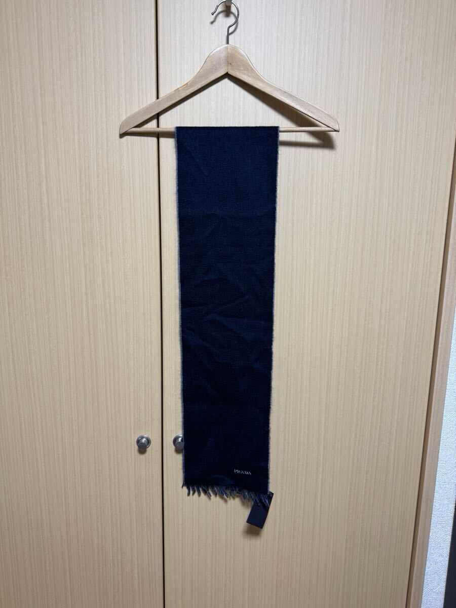 新品未使用 PRADA ダブルカシミヤマフラー ネイビー×ブルー プラダ ストール 国内正規品 メンズ レディース