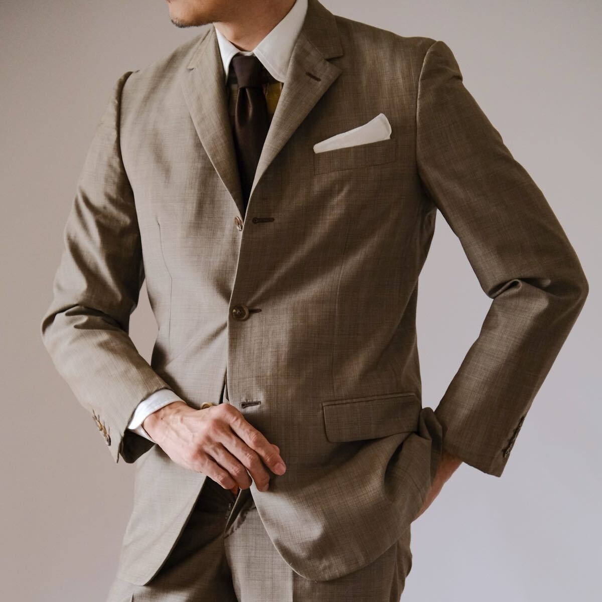 LOUIS VUITTON ルイヴィトンブラウンフェードチェックスーツ茶46