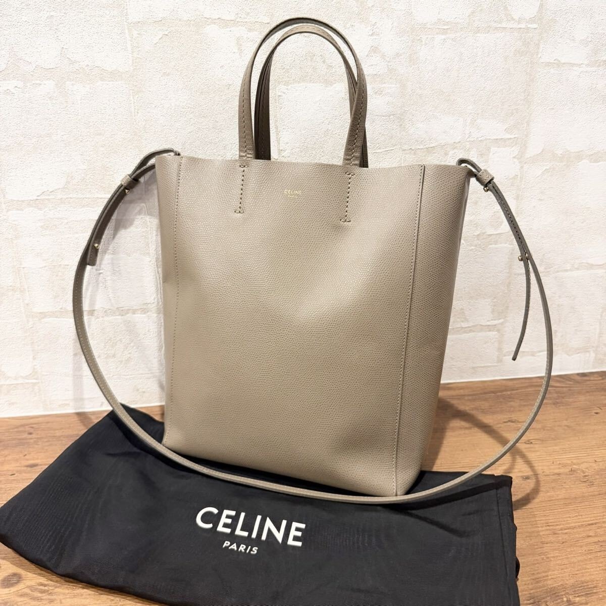 美品 CELINE バーティカル カバ スモール トートバッグ セリーヌ グレージュ