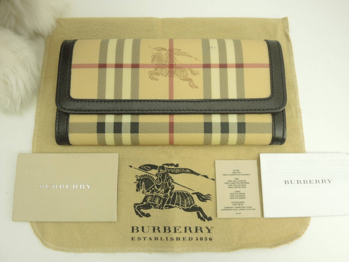 バーバリー 2折長財布 ノヴァチェック ベージュPVC/茶革 ロングウォレット@ 3